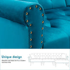 Divano-letto convertibile in velluto, divano componibile con pouf, divano-letto futon stile Mid-Century - 32P x 100,7L x 29,9A