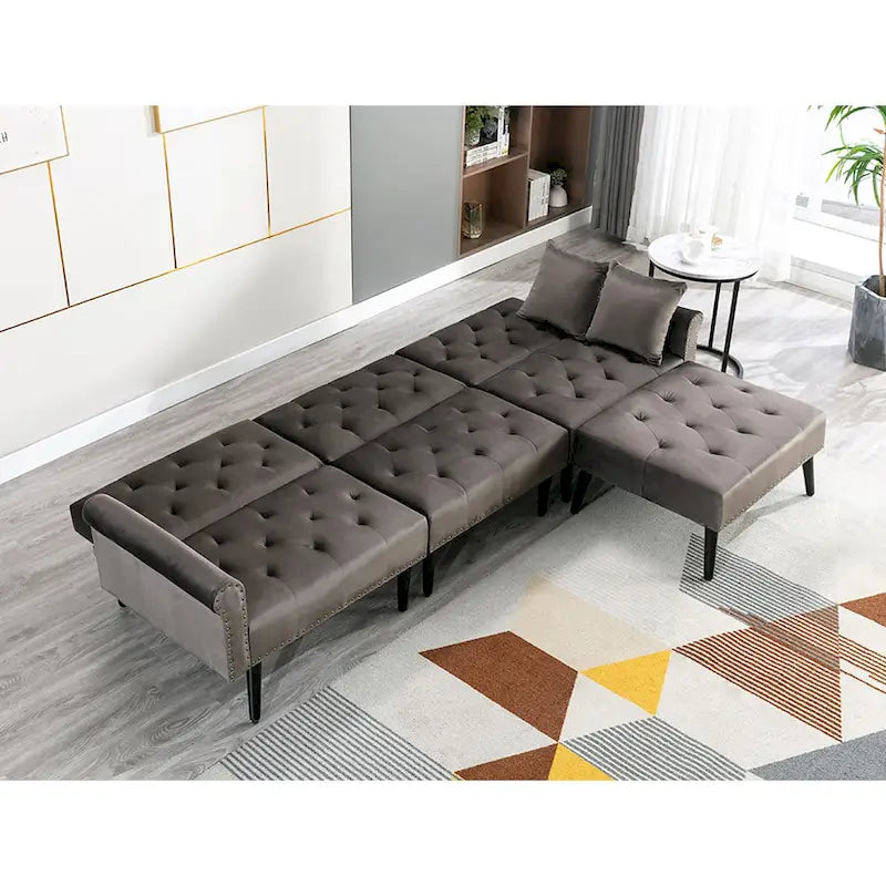 Divano-letto convertibile in velluto, divano componibile con pouf, divano-letto futon stile Mid-Century - 32P x 100,7L x 29,9A