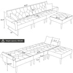 Divano-letto convertibile in velluto, divano componibile con pouf, divano-letto futon stile Mid-Century - 32P x 100,7L x 29,9A