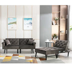 Divano-letto convertibile in velluto, divano componibile con pouf, divano-letto futon stile Mid-Century - 32P x 100,7L x 29,9A
