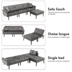 Divano-letto convertibile in velluto, divano componibile con pouf, divano-letto futon stile Mid-Century - 32P x 100,7L x 29,9A