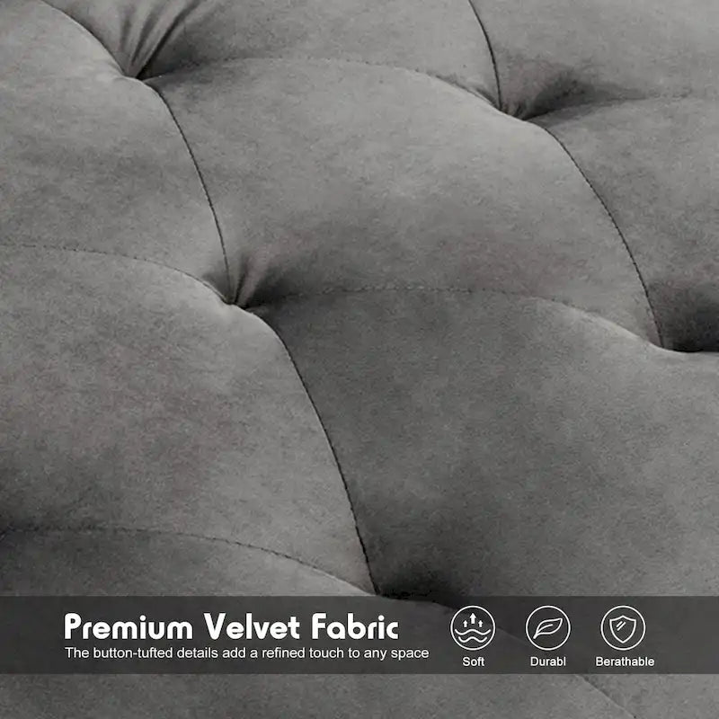 Divano-letto convertibile in velluto, divano componibile con pouf, divano-letto futon stile Mid-Century - 32P x 100,7L x 29,9A
