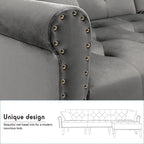 Divano-letto convertibile in velluto, divano componibile con pouf, divano-letto futon stile Mid-Century - 32P x 100,7L x 29,9A