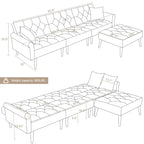 Divano-letto convertibile in velluto, divano componibile con pouf, divano-letto futon stile Mid-Century - 32P x 100,7L x 29,9A