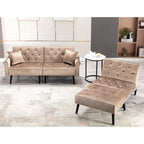 Divano-letto convertibile in velluto, divano componibile con pouf, divano-letto futon stile Mid-Century - 32P x 100,7L x 29,9A