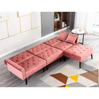 Divano-letto convertibile in velluto, divano componibile con pouf, divano-letto futon stile Mid-Century - 32P x 100,7L x 29,9A