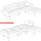 Divano-letto convertibile in velluto, divano componibile con pouf, divano-letto futon stile Mid-Century - 32P x 100,7L x 29,9A