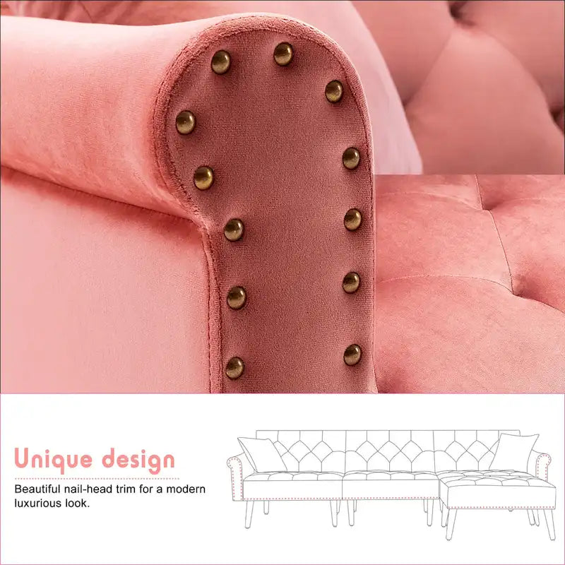 Divano-letto convertibile in velluto, divano componibile con pouf, divano-letto futon stile Mid-Century - 32P x 100,7L x 29,9A