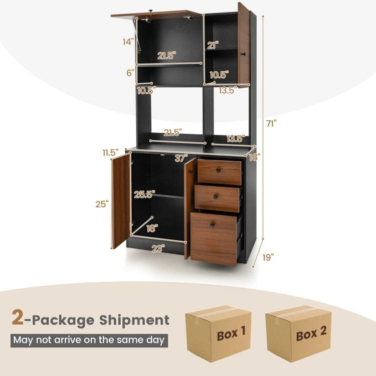 71 Inch Kitchen Pantry with 3 Storage Cabinet and 3 Deep Drawers