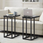 VECELO C-Shaped End Table Small Side Table Sofa Table with Metal Frame C-Shaped Couch Table Nightstand Set of 2