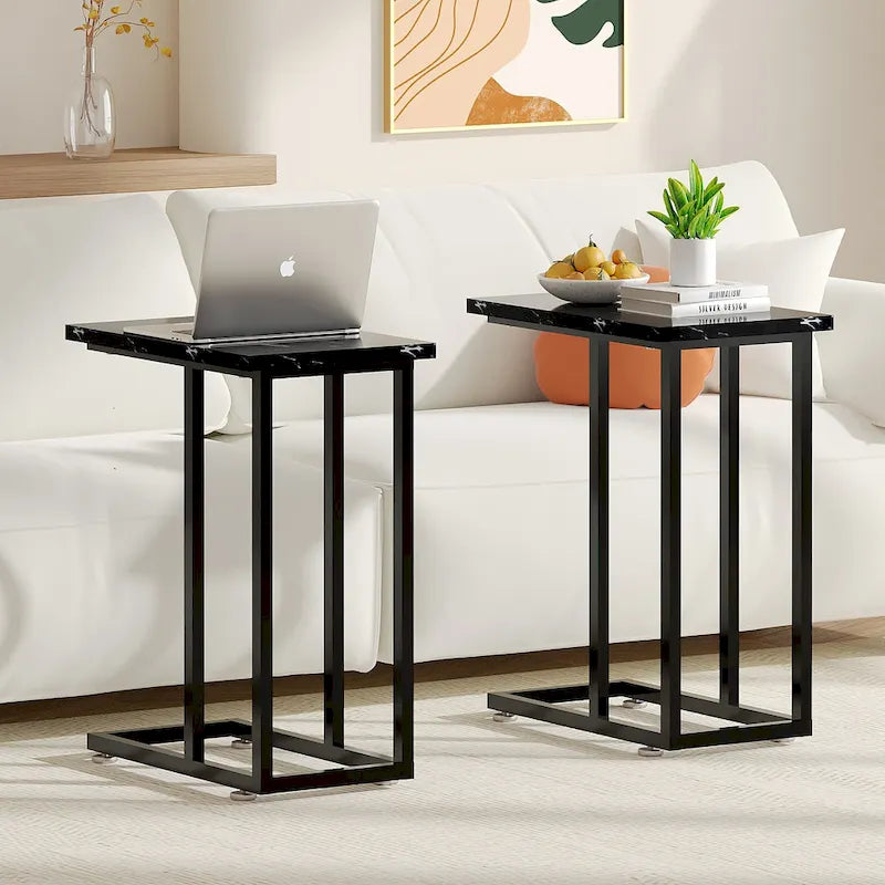 VECELO C-Shaped End Table Small Side Table Sofa Table with Metal Frame C-Shaped Couch Table Nightstand Set of 2