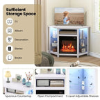 Electric Fireplace Corner TV Stand with LED Lights and Adjustable Glass Shelves - 45 x 22 x 30