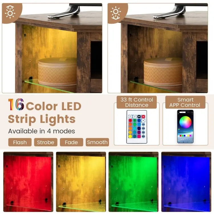 Electric Fireplace Corner TV Stand with LED Lights and Adjustable Glass Shelves - 45 x 22 x 30