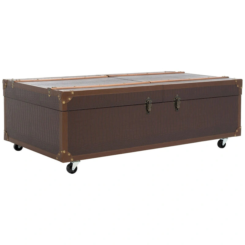 SAFAVIEH Terese Coffee Table Storage Trunk with Wine Rack - 47.2 W x 23.6 L x 15.4 H - 47Wx24Dx15H
