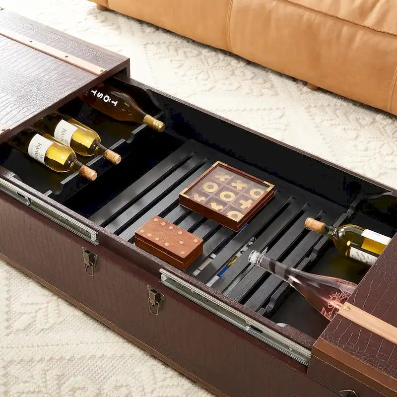 SAFAVIEH Terese Coffee Table Storage Trunk with Wine Rack - 47.2 W x 23.6 L x 15.4 H - 47Wx24Dx15H