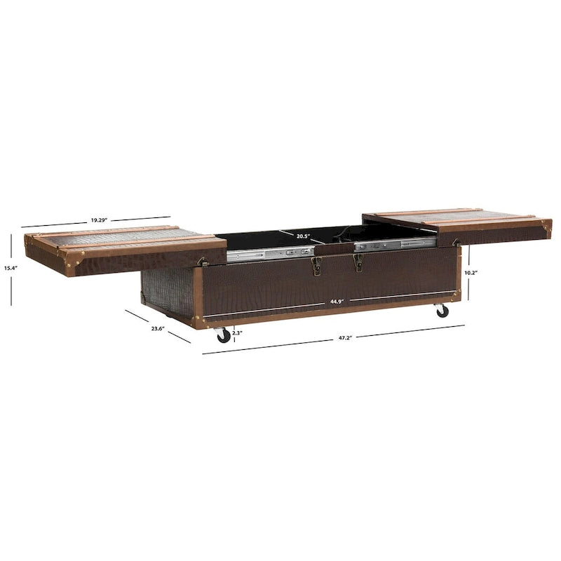 SAFAVIEH Terese Coffee Table Storage Trunk with Wine Rack - 47.2 W x 23.6 L x 15.4 H - 47Wx24Dx15H