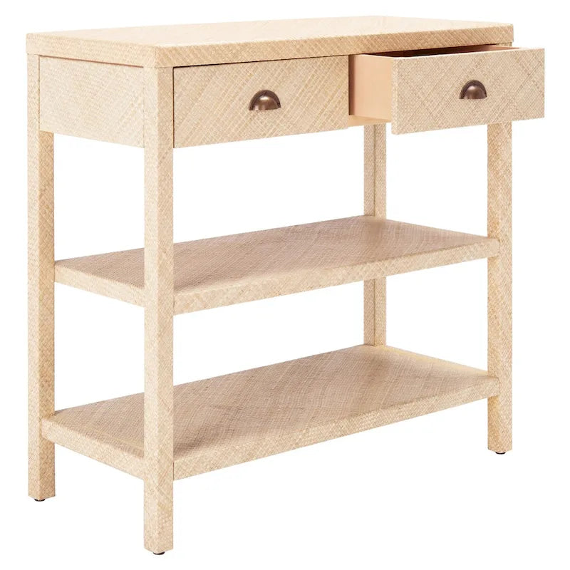SAFAVIEH Iza Light Natural Raffia/ Gold Console Table - 31 W x 14 L x 30 H - 31Wx14Dx30H