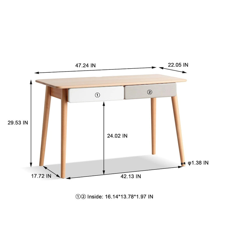 Scrivania per computer in legno massello da 47" con 2 cassetti per l'ufficio di casa