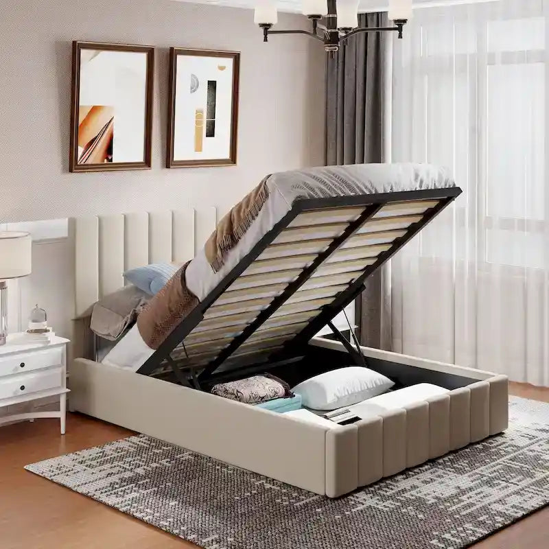 Letto Imbottito con Contenitore a Scomparsa a Dimensioni Matrimoniale/Queen