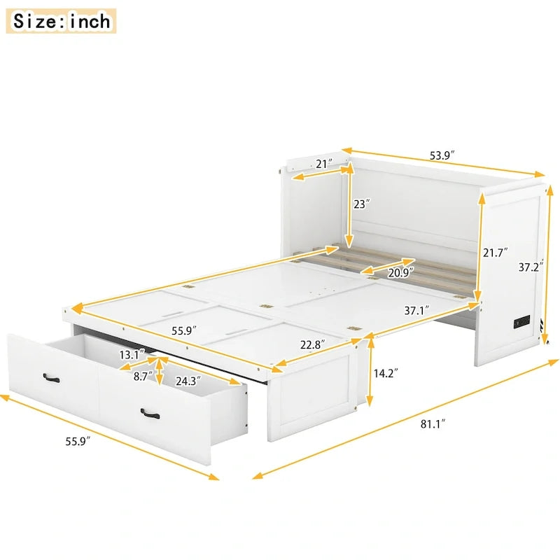 Letto a scomparsa con porta USB e un ampio cassetto