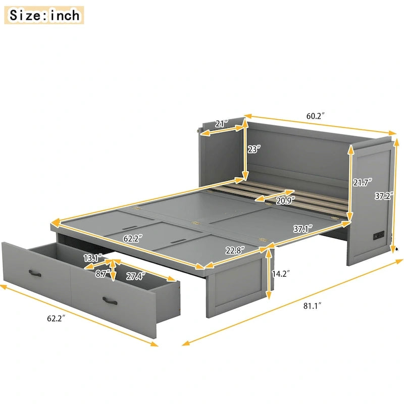 Letto a scomparsa con porta USB e un ampio cassetto