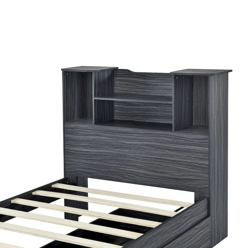 Twin Size Storage Platform Bed Frame with Shelves and Drawers