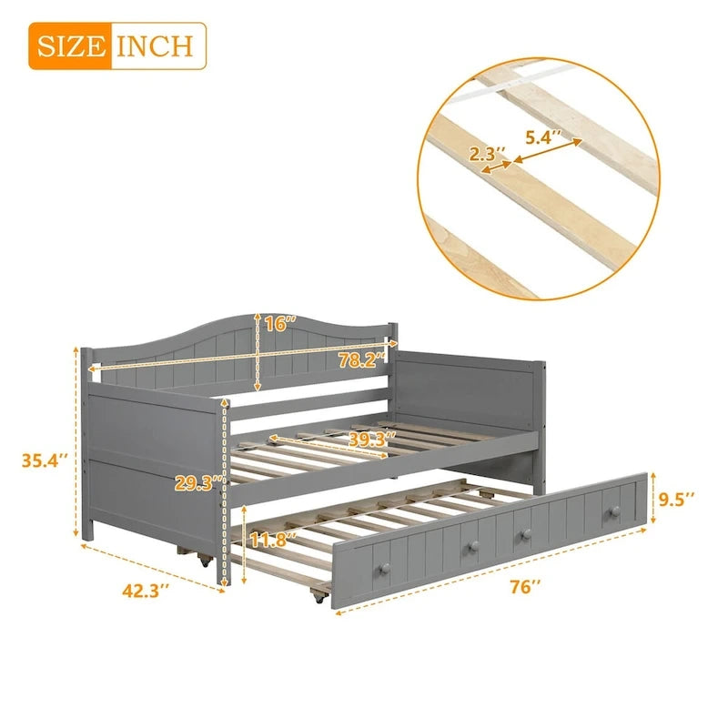 High-Quality Pine Twin Daybed with Trundle, Sofa Bed