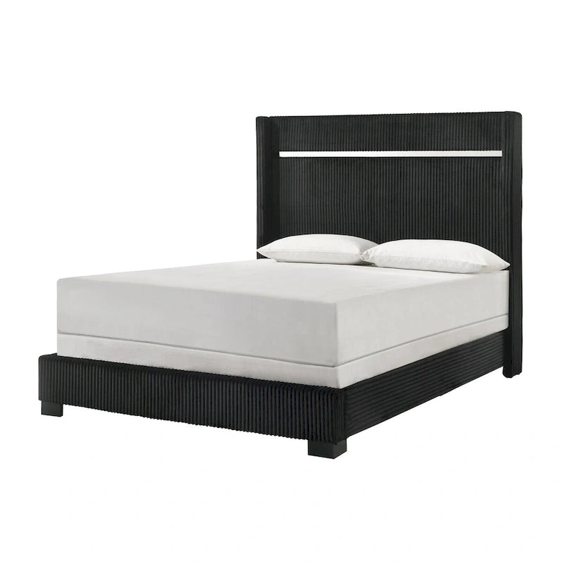 Set camera da letto Pedro 6 pezzi con pannello imbottito in velluto nero