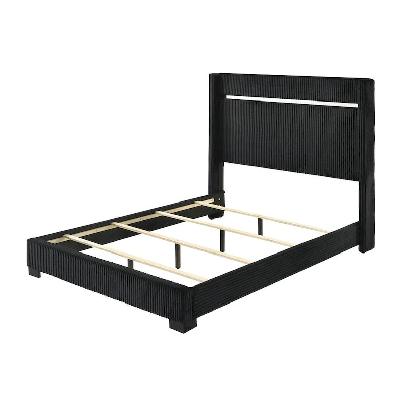 Set camera da letto Pedro 6 pezzi con pannello imbottito in velluto nero