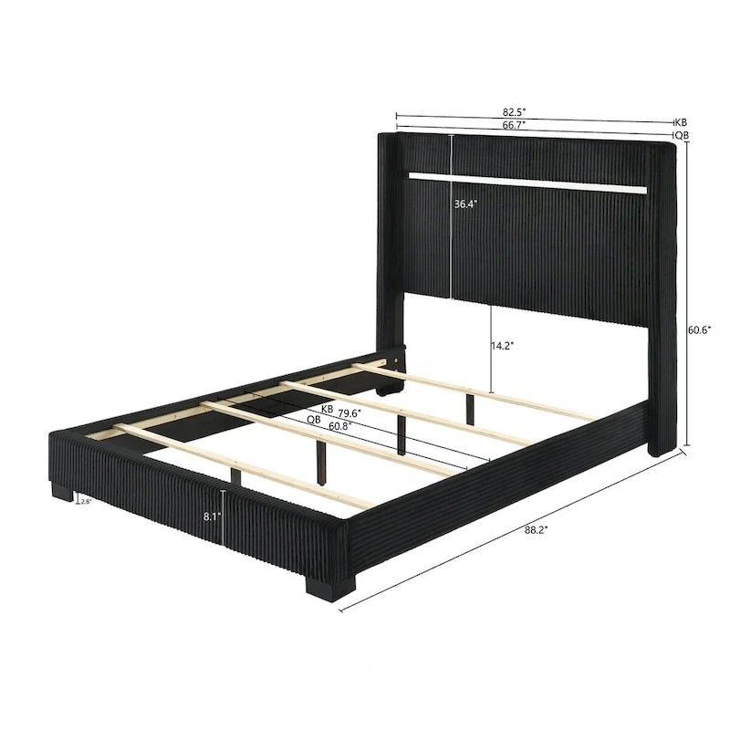 Set camera da letto Pedro 6 pezzi con pannello imbottito in velluto nero