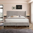 Footboard Drawer Storage Upholstered Wingback Bed