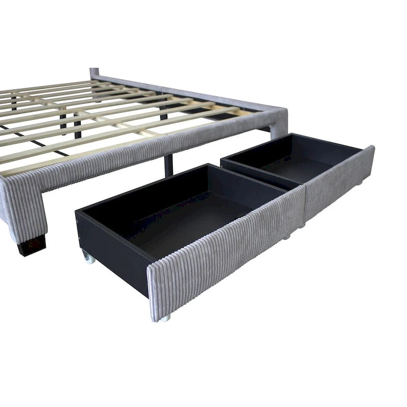 Footboard Drawer Storage Upholstered Wingback Bed