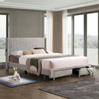 Footboard Drawer Storage Upholstered Wingback Bed