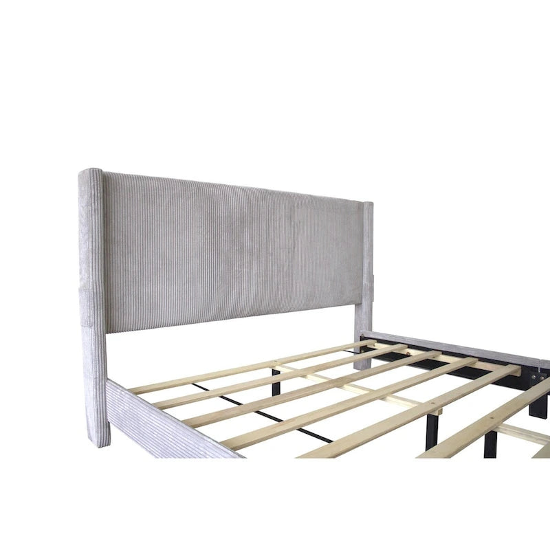 Footboard Drawer Storage Upholstered Wingback Bed