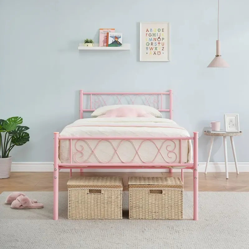 Platform Bed Frame with Iron-Art Sweet Heart