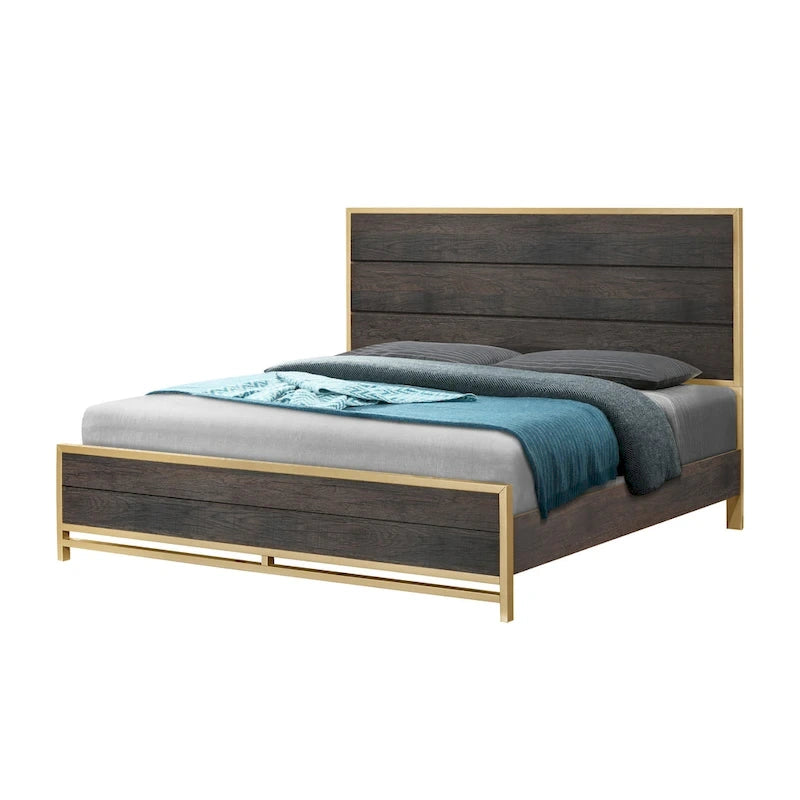 Wedro 5 Piece Dark Brown Rustic Panel Bedroom Set