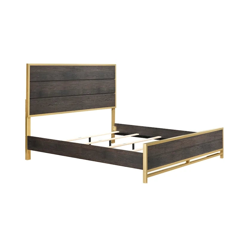 Wedro 5 Piece Dark Brown Rustic Panel Bedroom Set