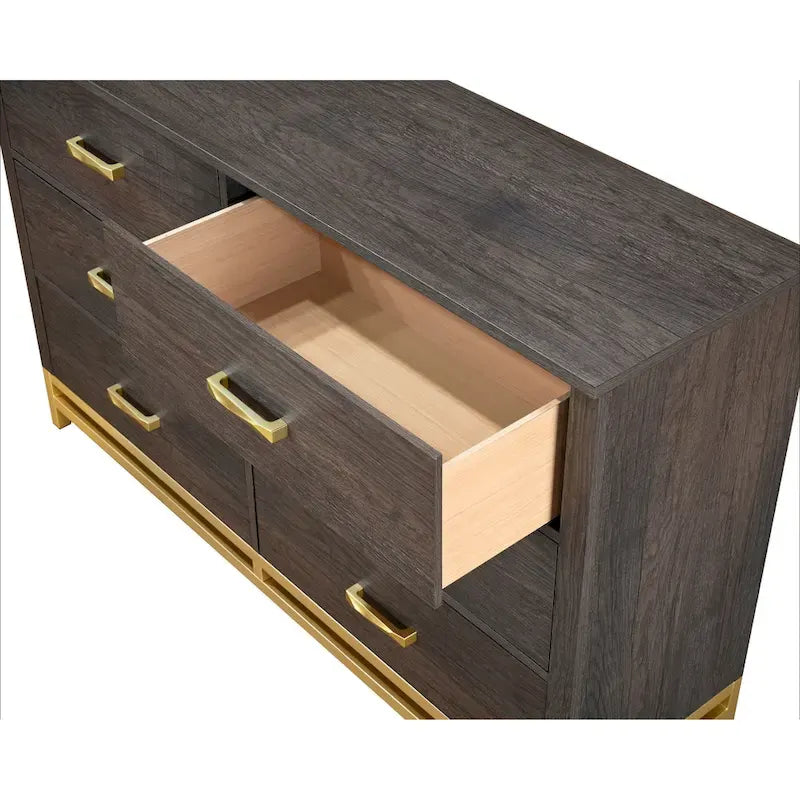 Wedro 5 Piece Dark Brown Rustic Panel Bedroom Set