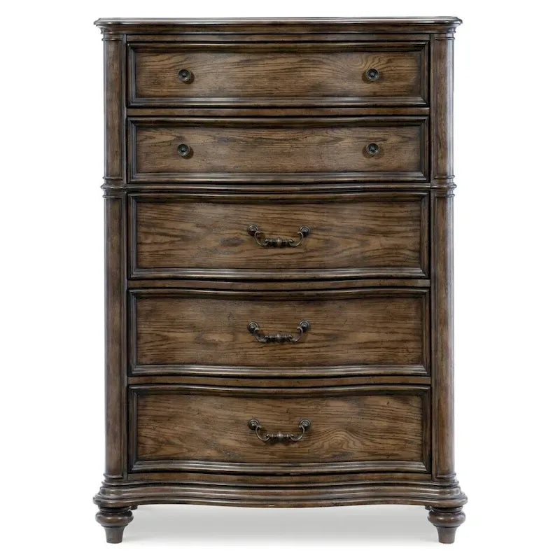 Vintage Brown Oak Finish Traditional Bedroom 6pc Formal Set