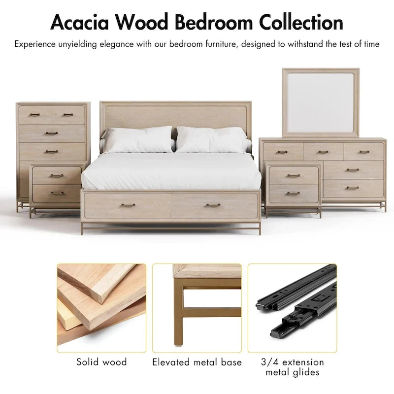 Camera da letto 5 pezzi in legno massiccio di quercia tradizionale Drayden di Furniture of America