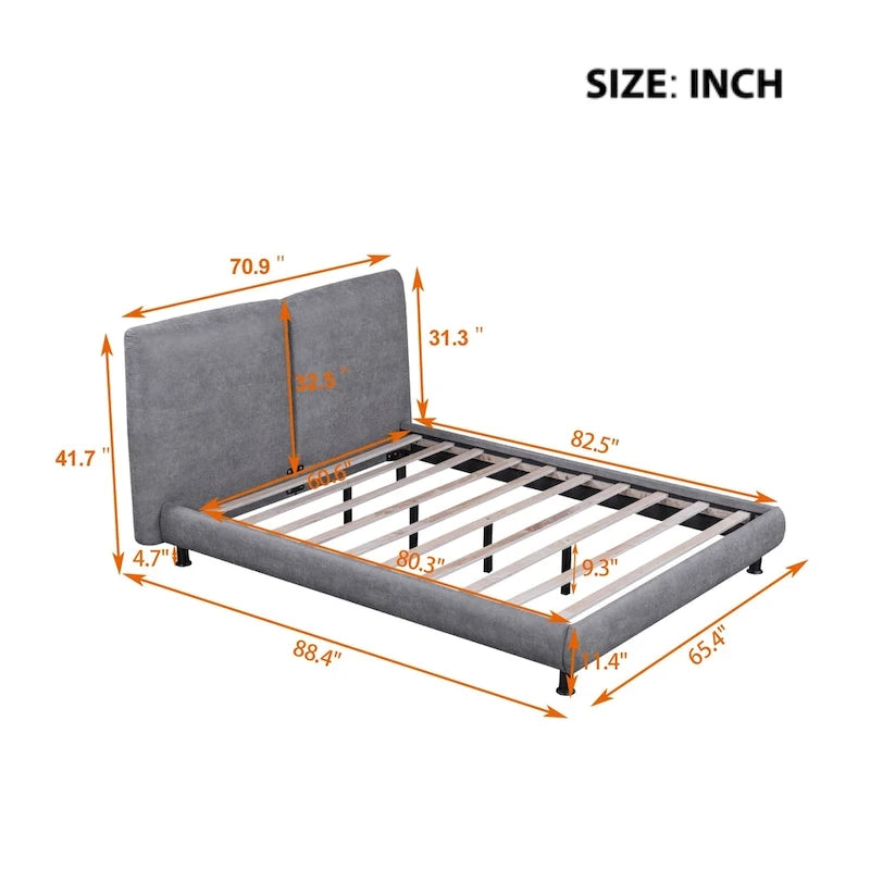 Letto a piattaforma Queen Size con due poggiatesta grandi