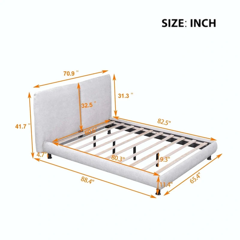 Letto a piattaforma Queen Size con due poggiatesta grandi