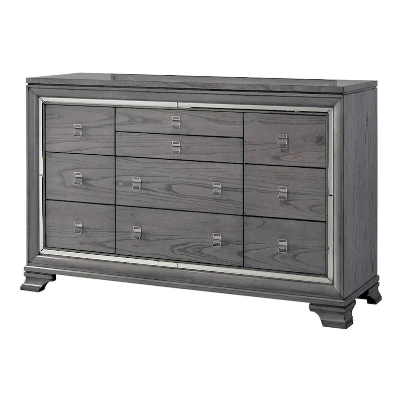 Furniture of America Taia Contemporary Grey 3-Piece Panel Bed, Nightstand and Dresser Set with LED