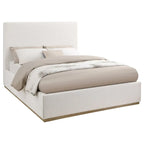 Ole King Size Bed, Upholstered Panel Headboard, Gold Plinth Base, Ivory