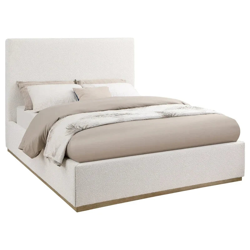 Ole King Size Bed, Upholstered Panel Headboard, Gold Plinth Base, Ivory