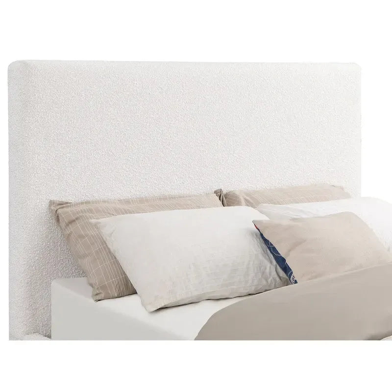 Ole King Size Bed, Upholstered Panel Headboard, Gold Plinth Base, Ivory