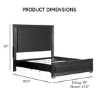 Furniture of America Alaric Modern Black Solid Wood Panel Bed with LED Light Headboard