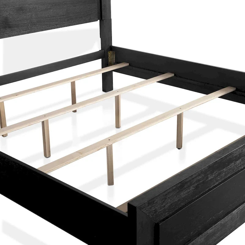 Furniture of America Alaric Modern Black Solid Wood Panel Bed with LED Light Headboard