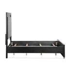 Furniture of America Alaric Modern Black Solid Wood Panel Bed with LED Light Headboard