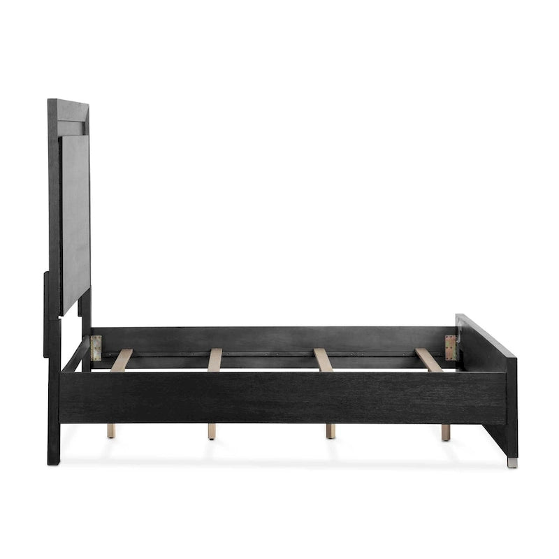 Furniture of America Alaric Modern Black Solid Wood Panel Bed with LED Light Headboard